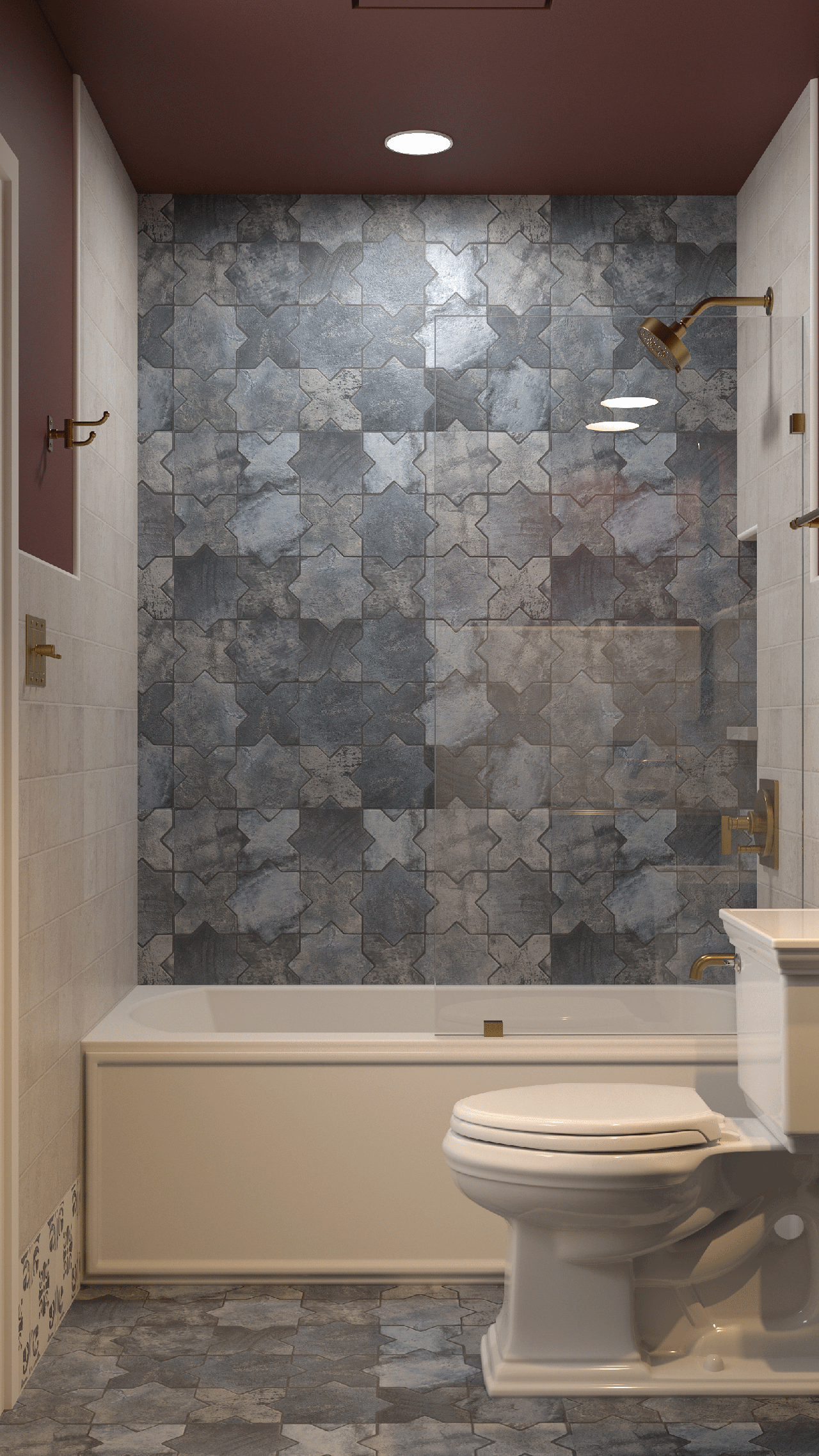 Patterned tile tub surround detail