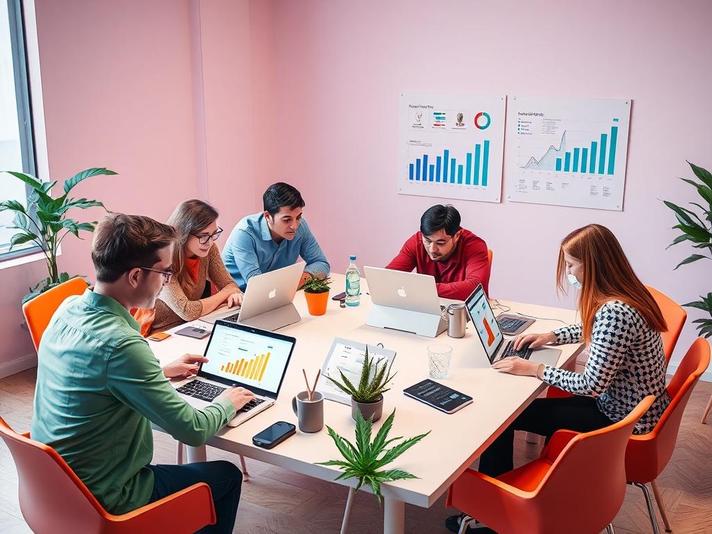 A dynamic and engaging scene depicting a digital marketing strategy