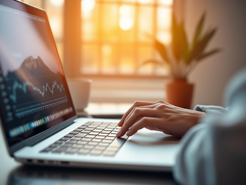 A close up shot of a person using a laptop