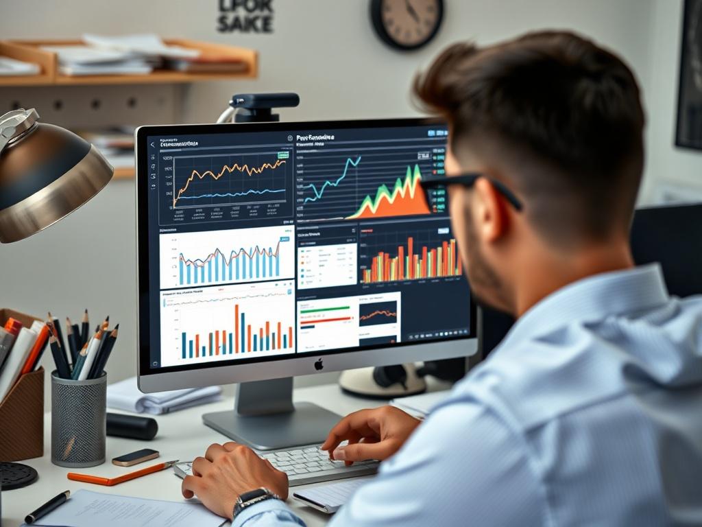 A close up shot of a person analyzing performance metrics