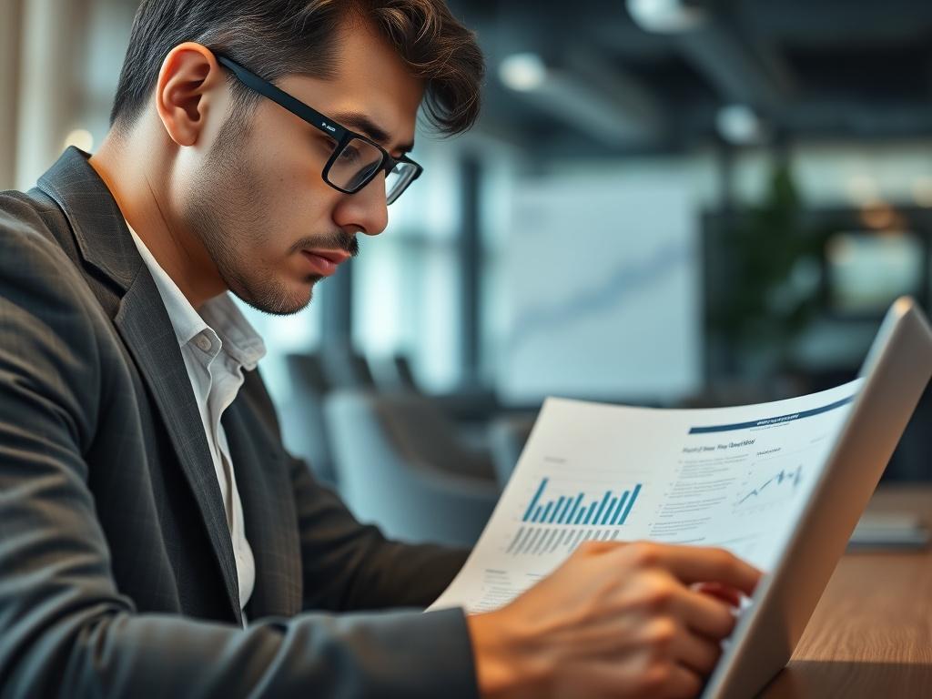 A close up shot of a person reviewing a financial