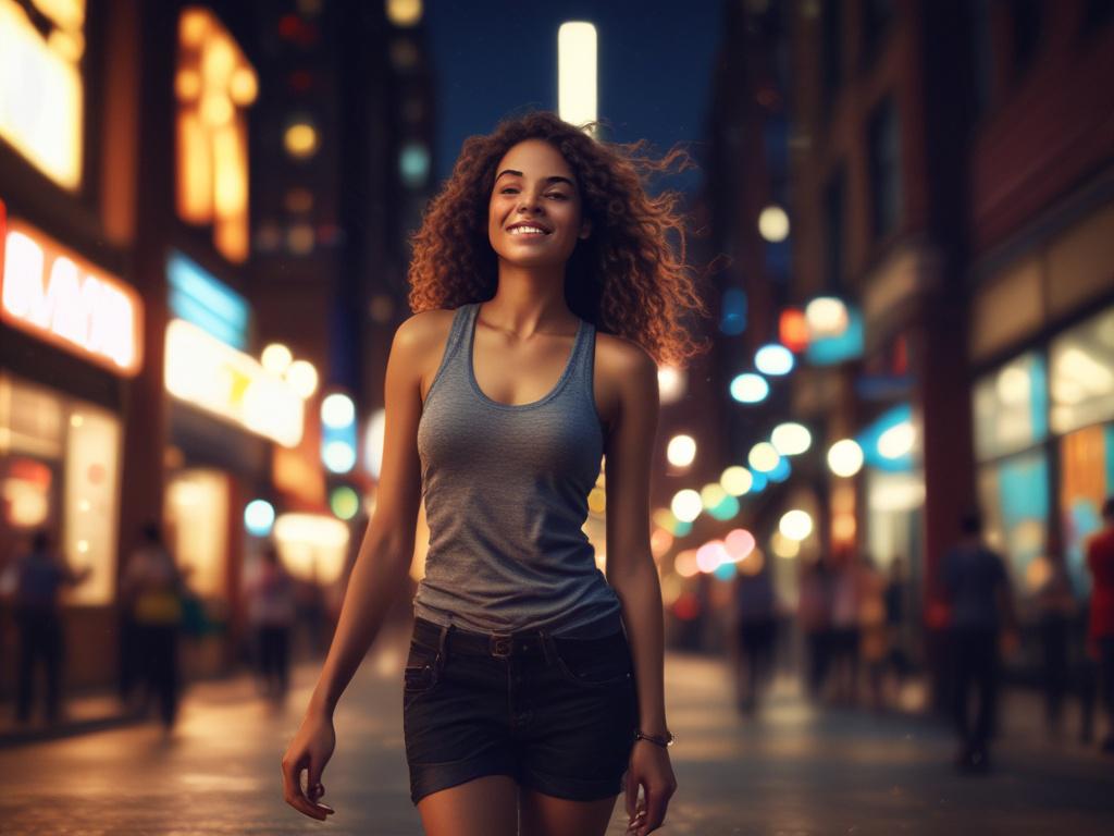 An adventurous young woman with a playful smile, engaging in