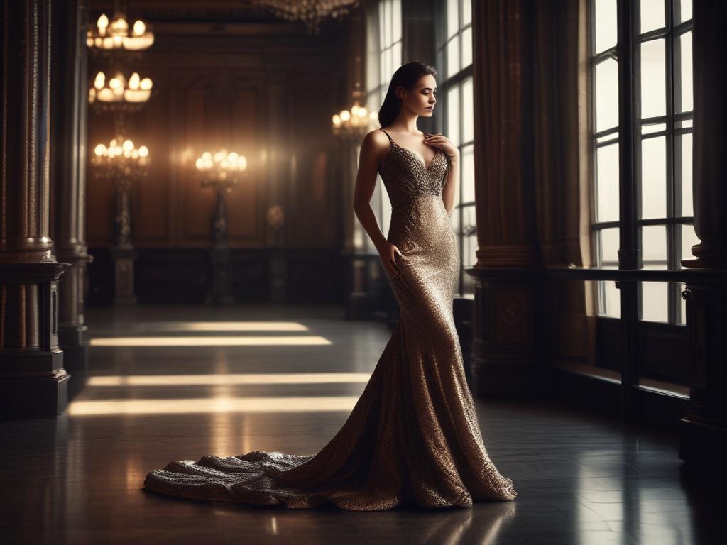 A captivating and elegant young woman, dressed in a stylish