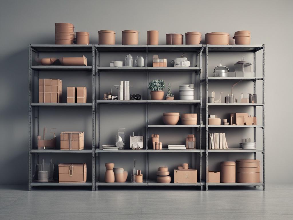 industrial storage unit, steel shelving, modern design