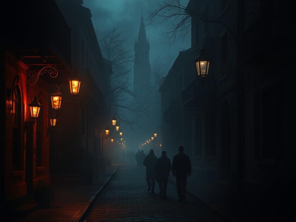 Design a high resolution image depicting a haunted travel destination,