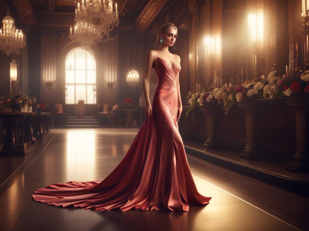 A glamorous ramp model escort dressed in a chic evening