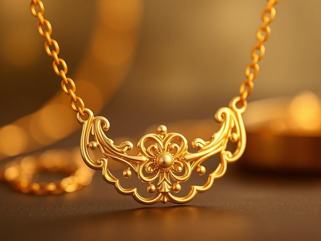 A close up shot of a stunning 24K gold necklace