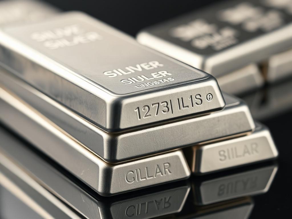 A realistic close up of a stack of silver bullion