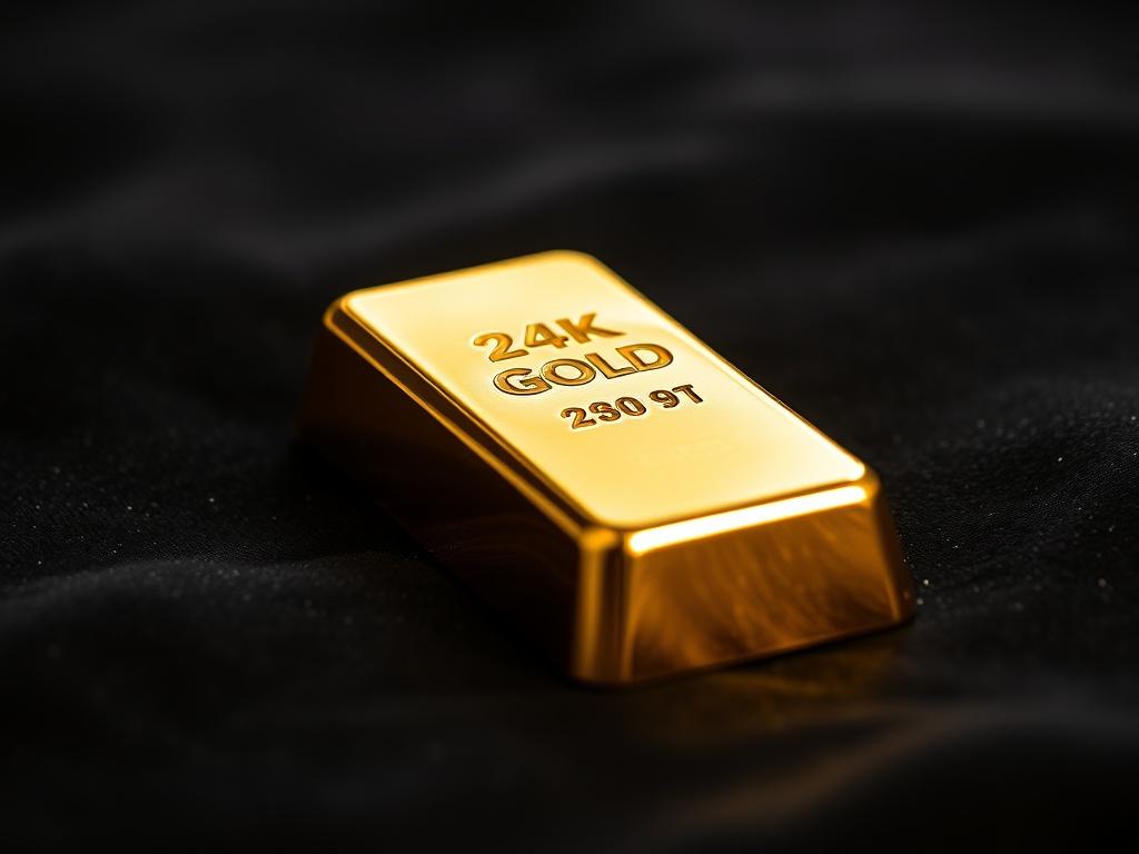 A close up shot of a shiny 24K gold bar