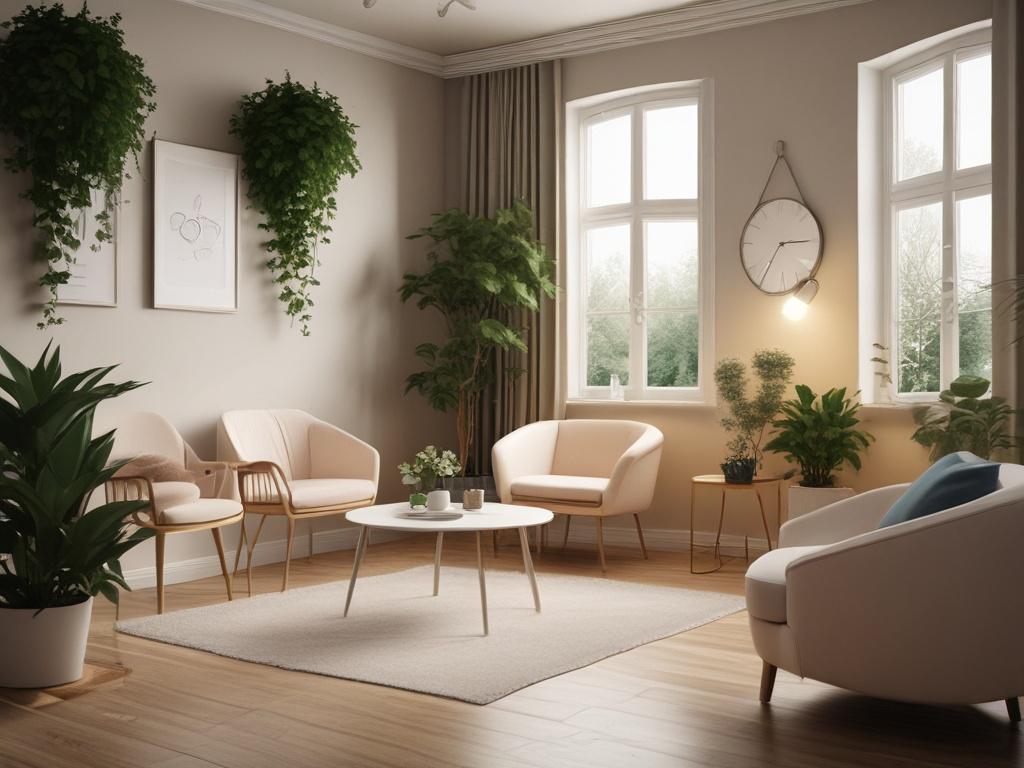 A serene and inviting consultation room, softly lit with gentle