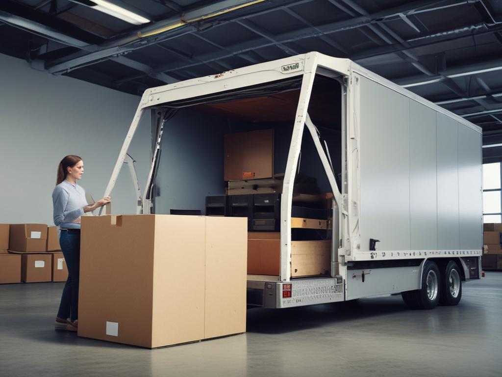 a close up shot of office furniture being loaded onto