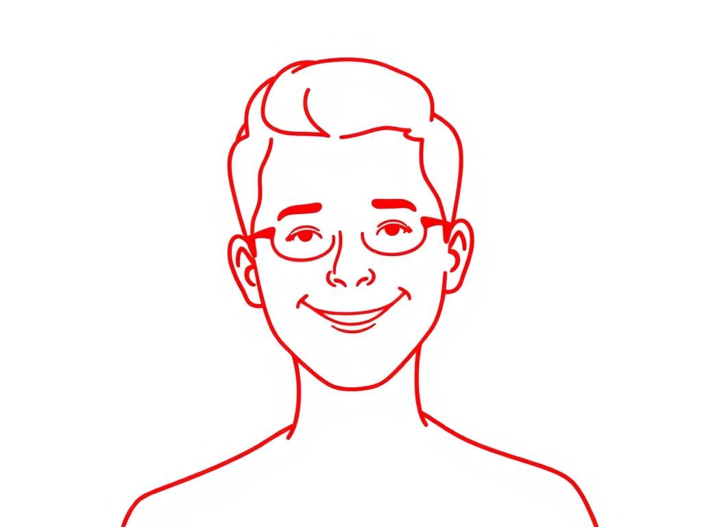 An outline of a person from the head up, depicted in a vibrant red color. The figure should be simple and clear, showcasing a friendly expression. The background should be plain white to emphasize the outline. This illustration should convey a sense of warmth and approachability, representing a satisfied customer who has experienced the positive impact of the services from East Midlands Fast Recovery.