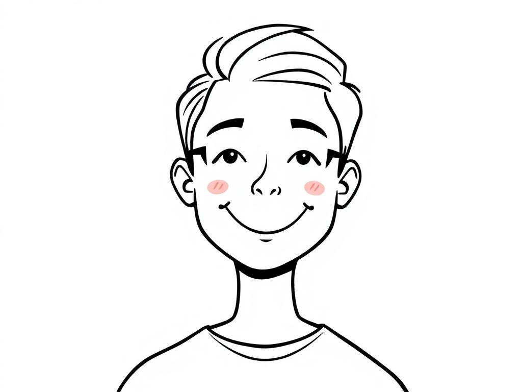 Outline of a person from head up, depicted in solid black line drawing style, with a vibrant red color filling the outline. The character should have a friendly expression, conveying a sense of trust and satisfaction, and be positioned against a simple white background to emphasize the figure.