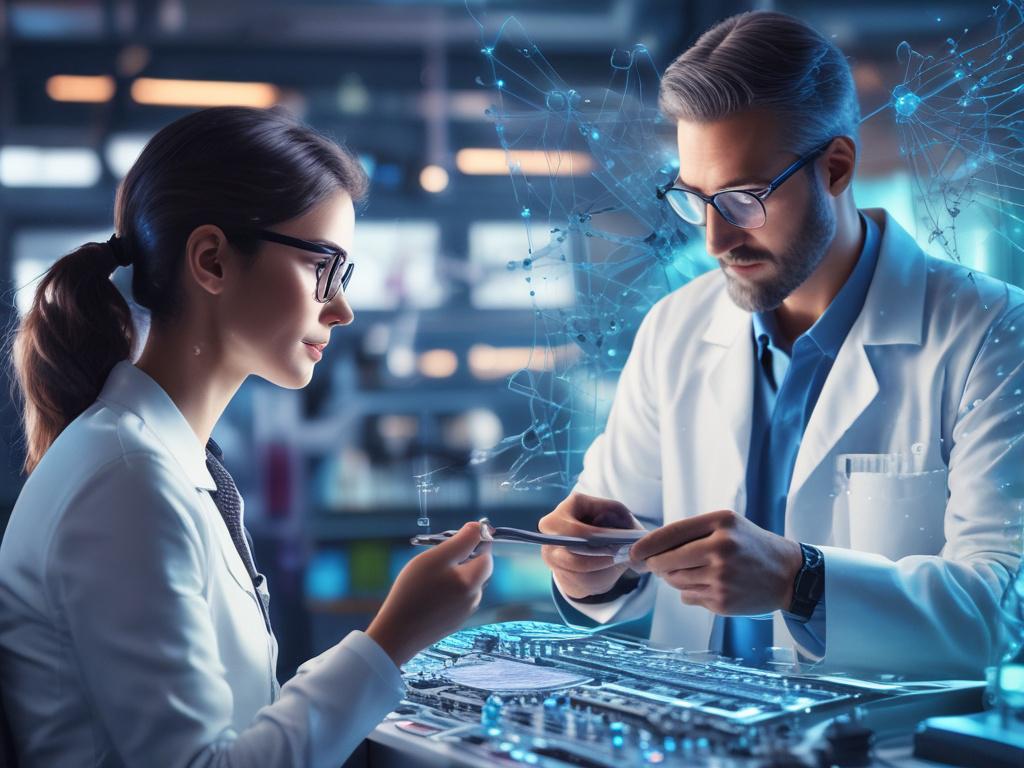A close up shot of a scientist working with advanced