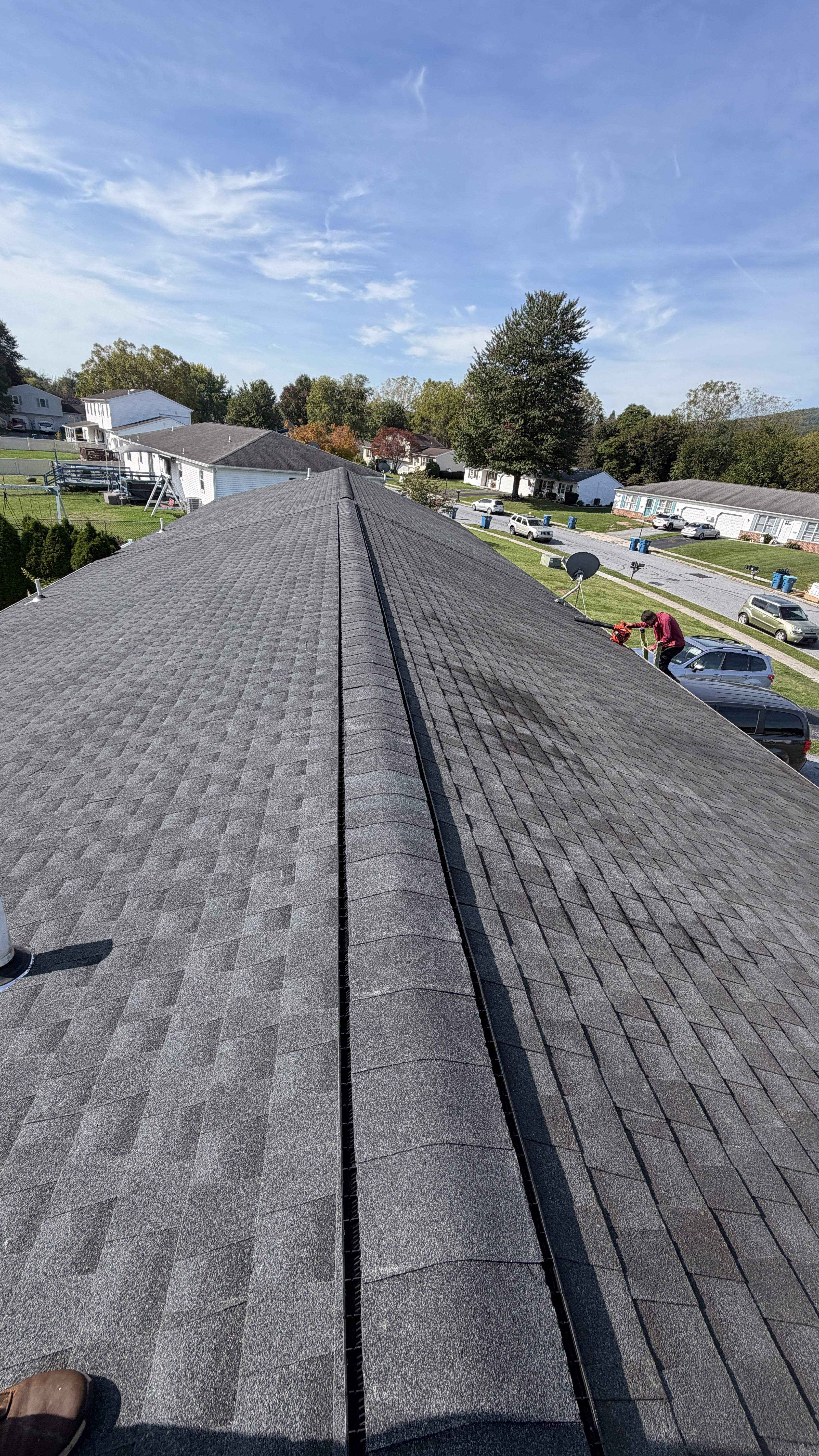Completed roofline detail showing quality of GAF shingle installation