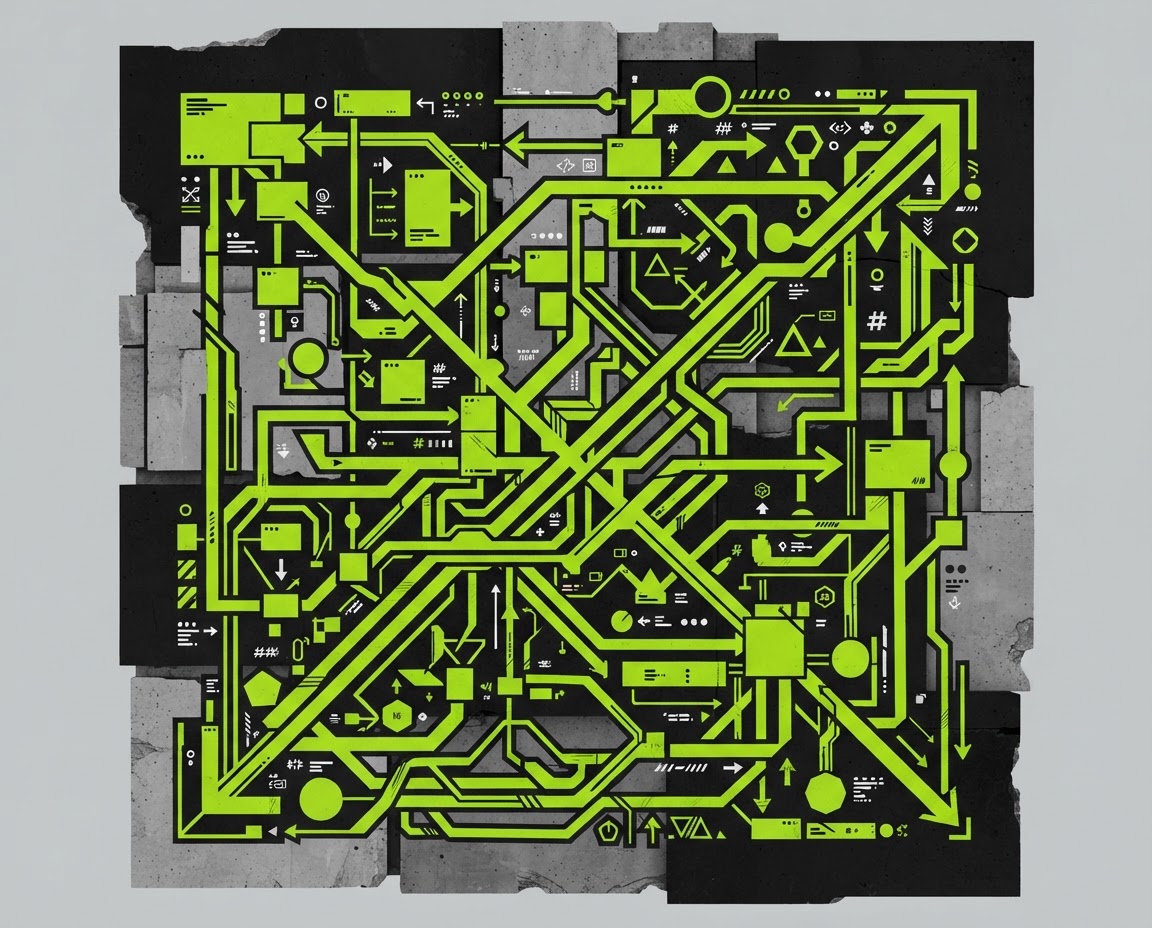 Graphic map of connected operational tasks, teams, and decisions