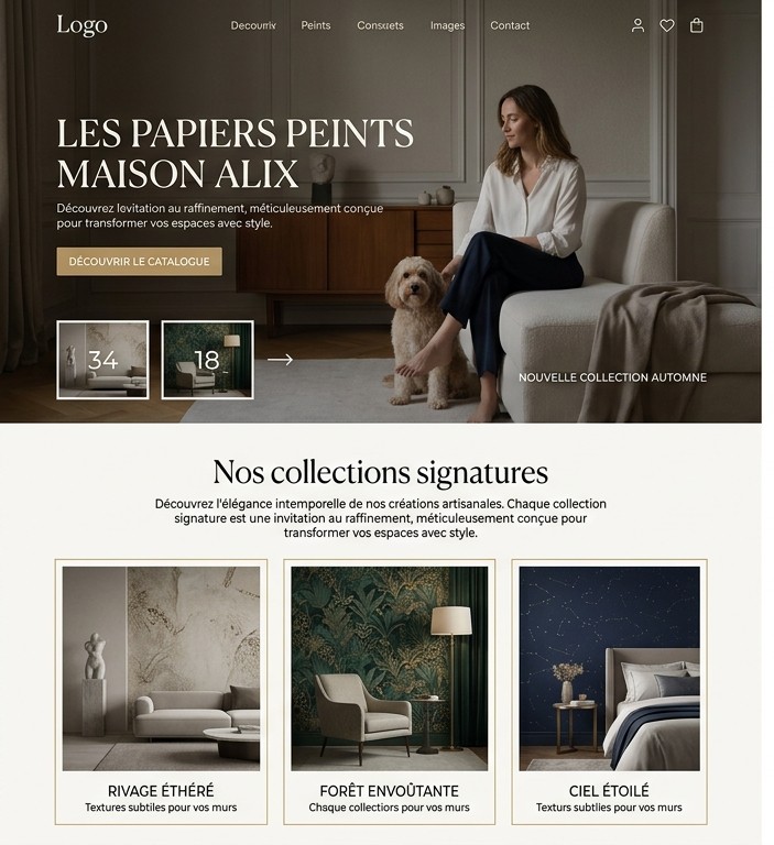 Vue de la boutique moderne et chaleureuse pour papiers peints personnalisés