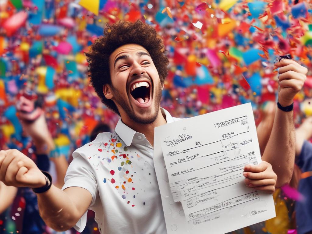 A realistic high resolution depicting an enthusiastic person celebrating a