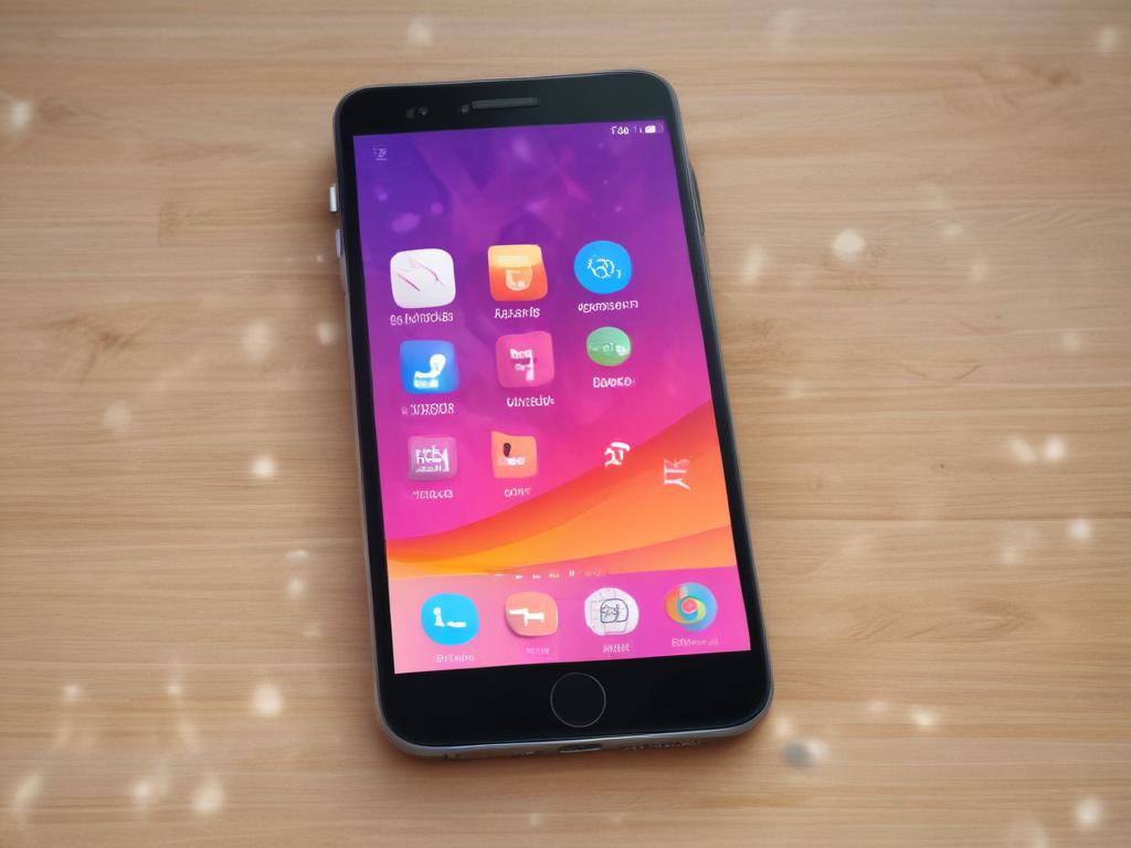 A realistic high resolution showcasing a smartphone displaying a vibrant