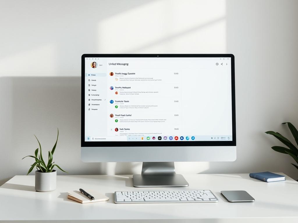 A modern workspace with a sleek computer showing a unified