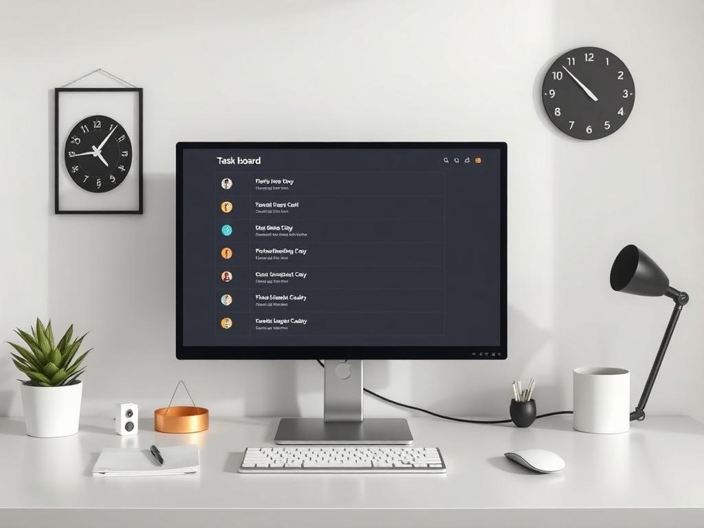 A simple workspace with a digital task board on a