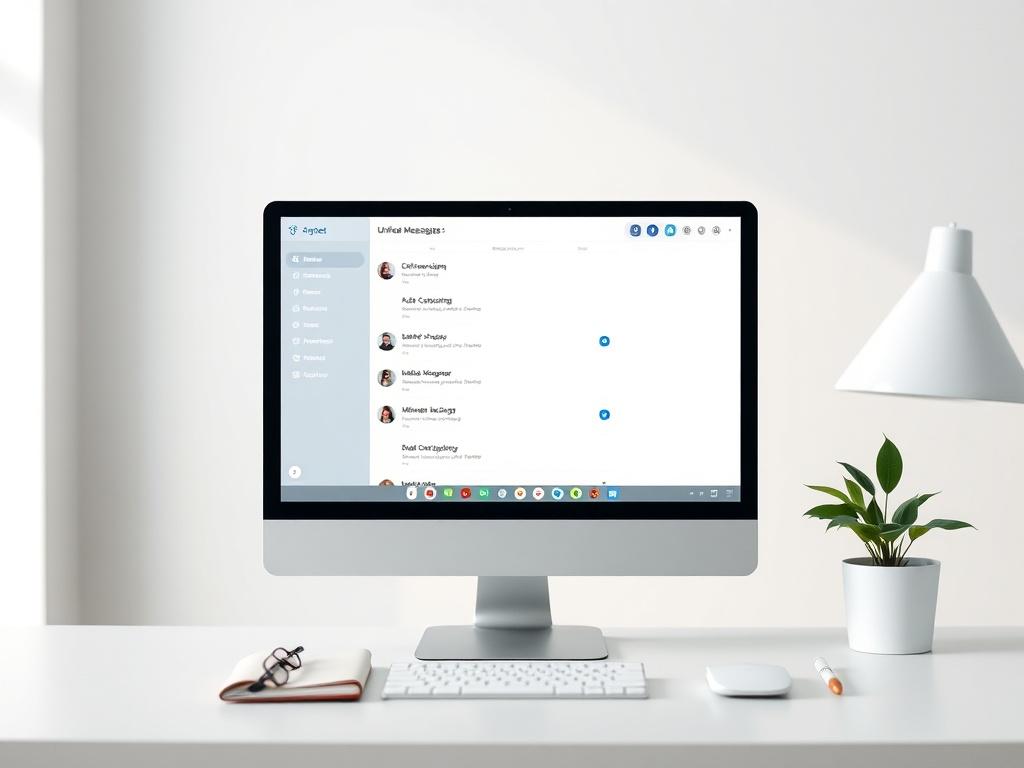A clean, minimalistic workspace with a computer screen displaying a