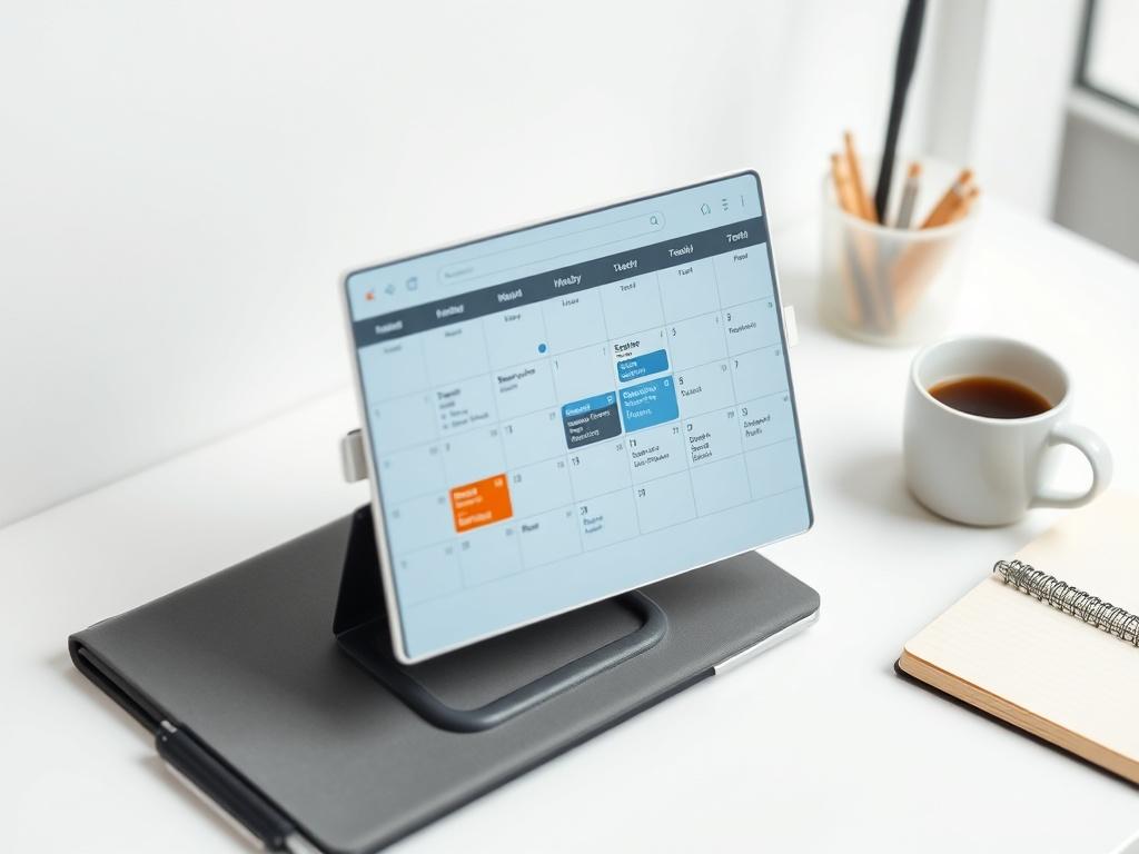 A close up of a digital calendar with highlighted meetings