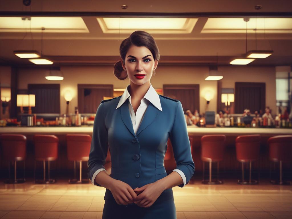 A sophisticated air hostess in a chic uniform, exuding elegance