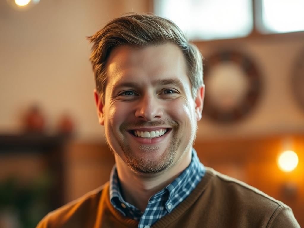 A portrait of Pastor Brendan Henzel smiling warmly, showcasing his