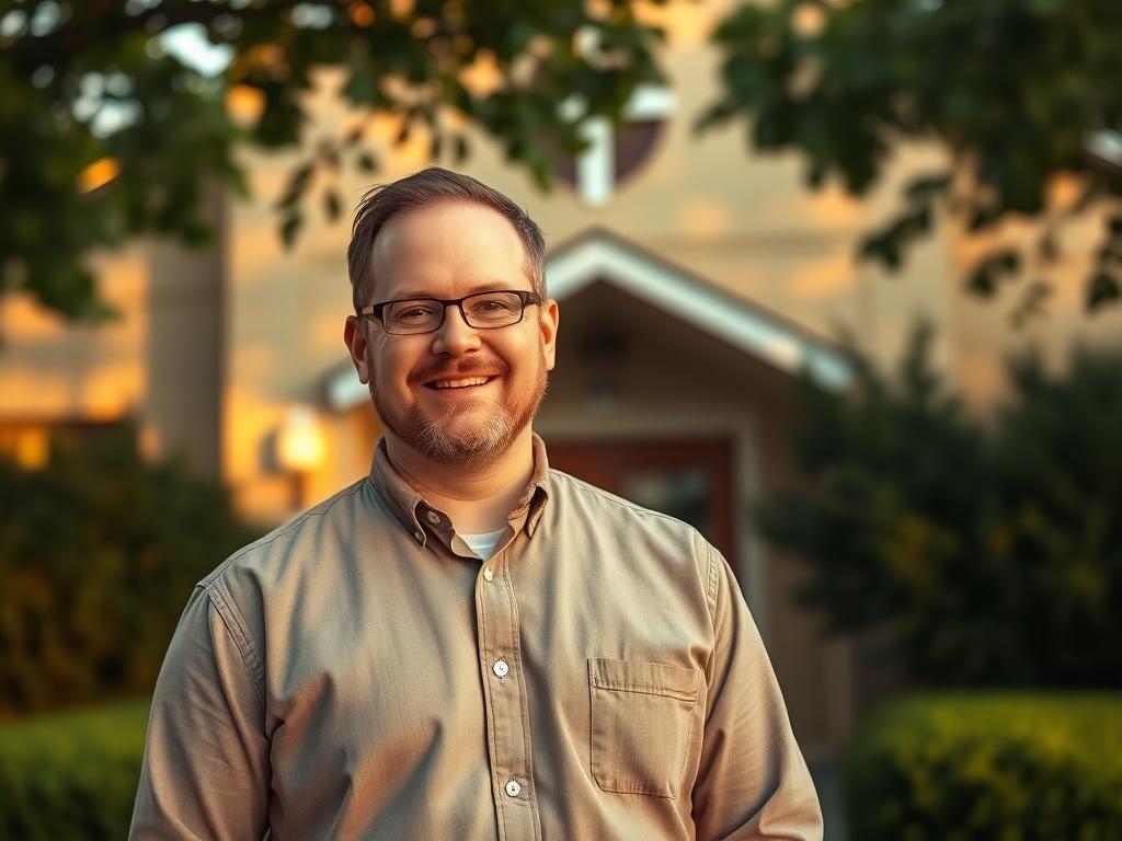 A warm and inviting portrait of Pastor Brendan Henzel, standing