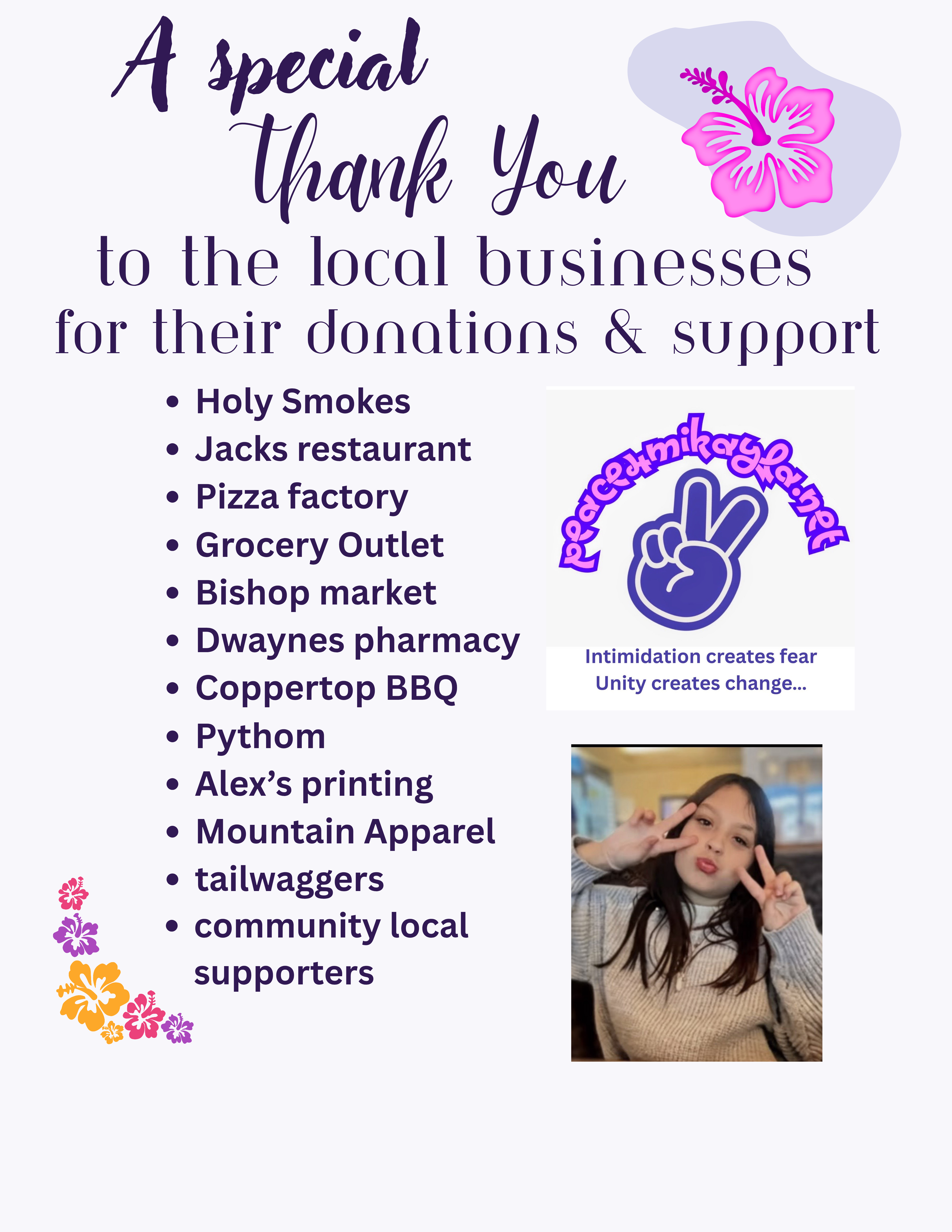 Thank you to businesses that donated for the Tri-County Fair booth