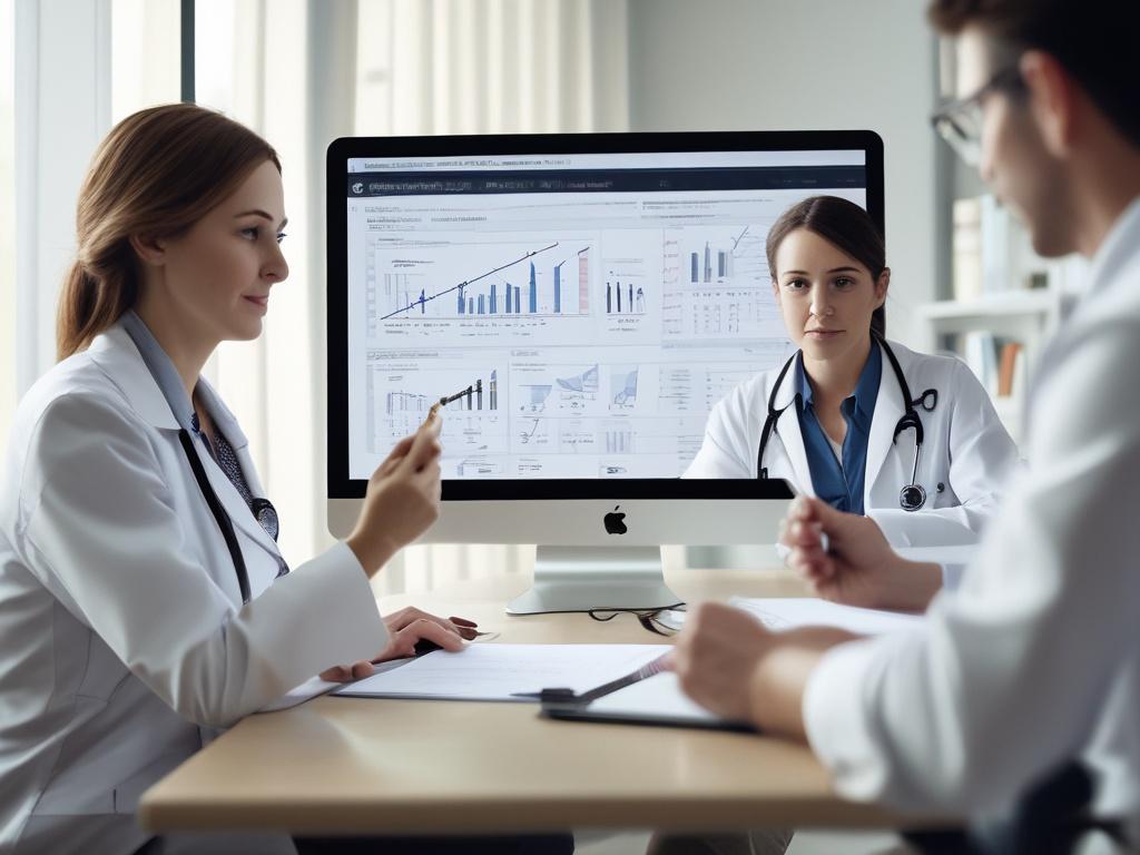 A dynamic image of a healthcare team reviewing a customized pain management plan with a patient, showcasing charts and treatment options. The setting should reflect a collaborative healthcare environment, emphasizing support and professionalism.
