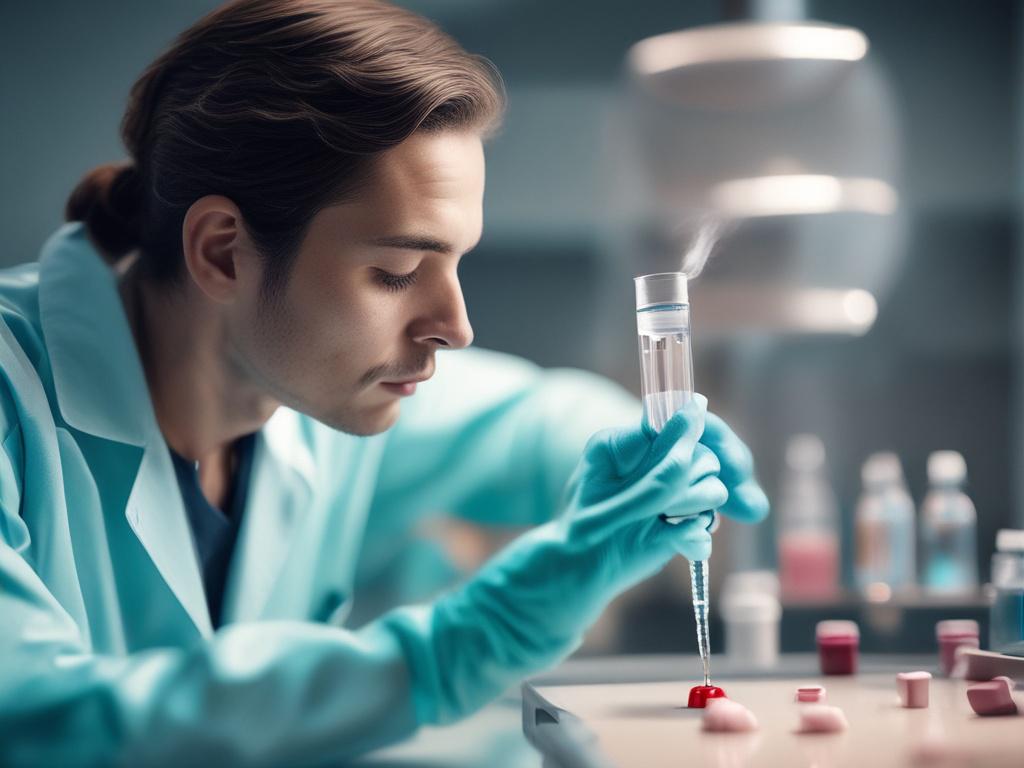 A dynamic shot of a healthcare professional preparing a regenerative medicine treatment, such as a PRP injection. The atmosphere is professional and focused, highlighting the advanced techniques used. The background displays medical tools and equipment, subtly emphasizing the clinical environment. The image should be high-resolution, captured with a 45mm f/1.2 lens, and follow the rgb(226, 1, 1) primary color scheme.