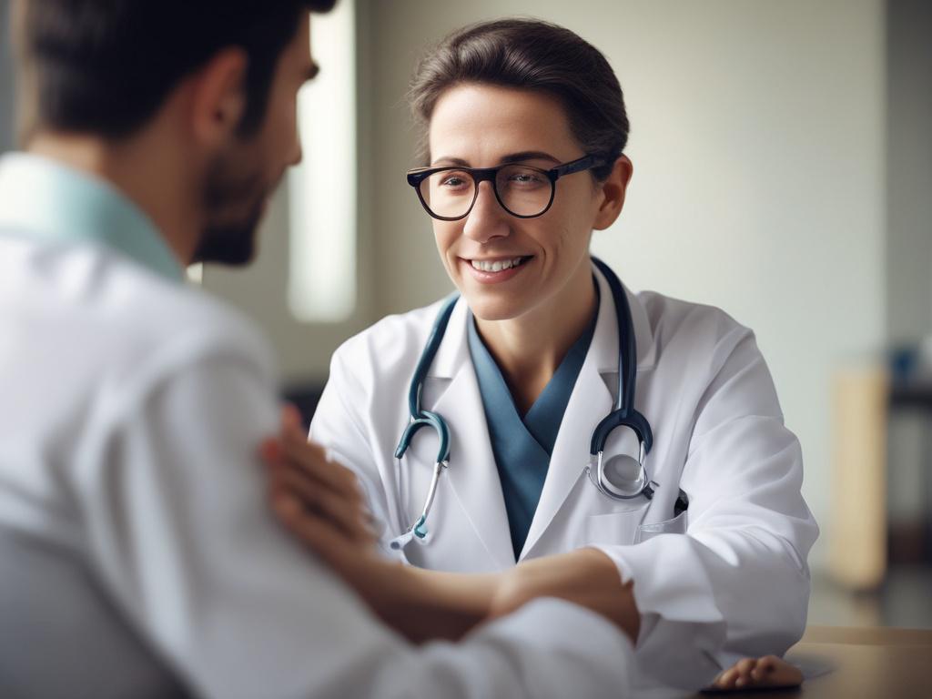 A close-up shot of a compassionate healthcare professional examining a patient’s arm, focusing on their expressions of concern and care. The background is softly blurred to emphasize the interaction, with warm, inviting colors. The image should be rendered in hyper-realistic detail, showcasing the textures of the healthcare professional's scrubs and the patient's skin. Ensure the lighting highlights the subject's features, creating a comforting and professional atmosphere. The composition is simple and clea