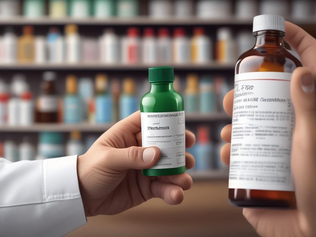 A close-up shot of a pharmacist's hands holding a prescription bottle, with a warm and welcoming pharmacy background. The focus is on the prescription bottle, showcasing its label clearly. The lighting is soft, highlighting the details of the pharmacist's hands and the bottle. The colors in the image complement the rgb(226, 1, 1) primary color, creating a visually appealing and professional look.
