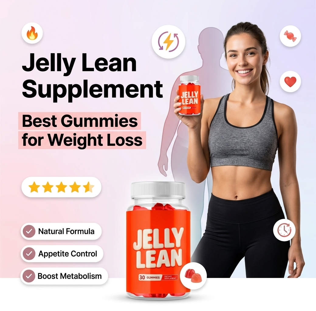 Fit, happy woman holding Jelly Lean supplement bottle