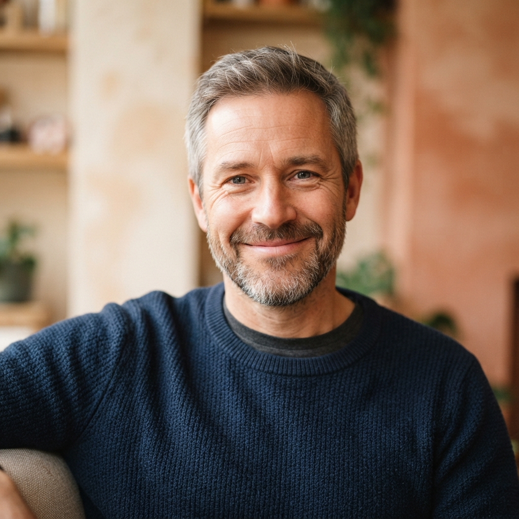 Smiling client in his 40s