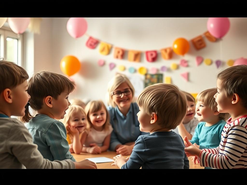 An engaging scene depicting a caregiver leading a fun group