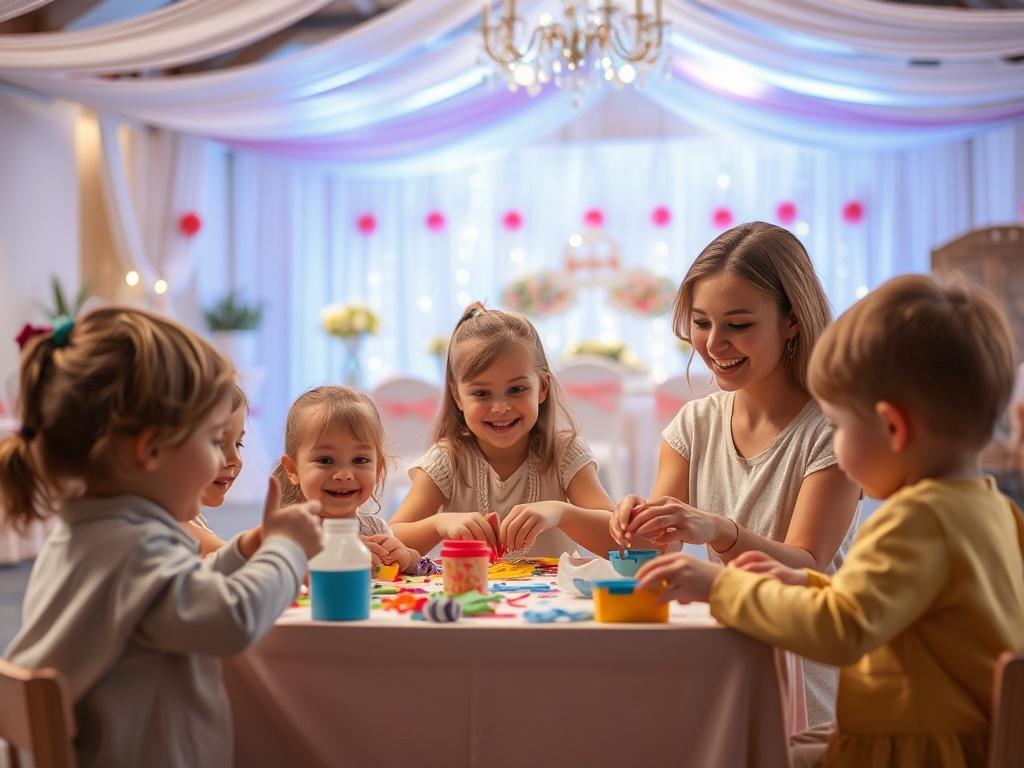A joyful scene of children participating in a craft activity,