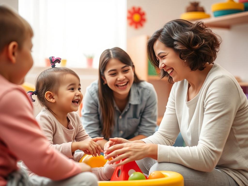 An image of a professional babysitter interacting with children in