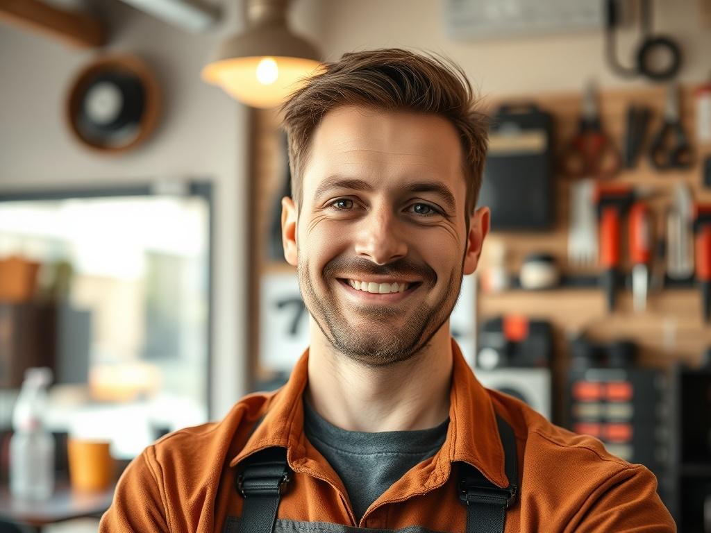 A close up shot of a friendly local service professional,