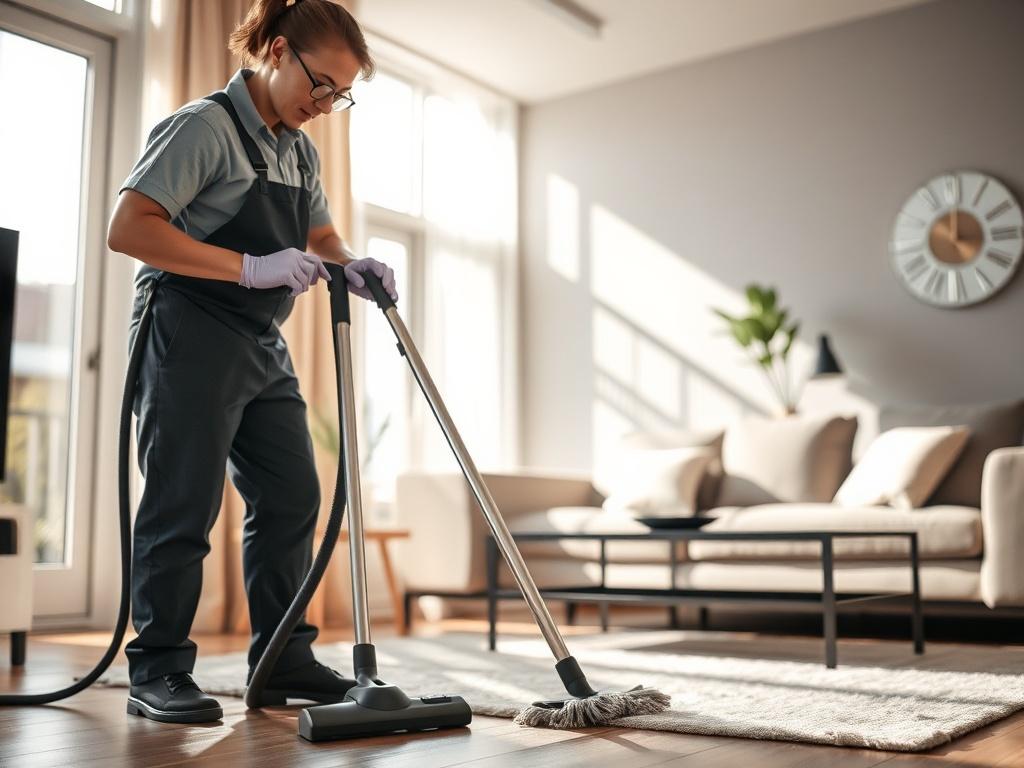 A close up photograph of a professional cleaner in action,