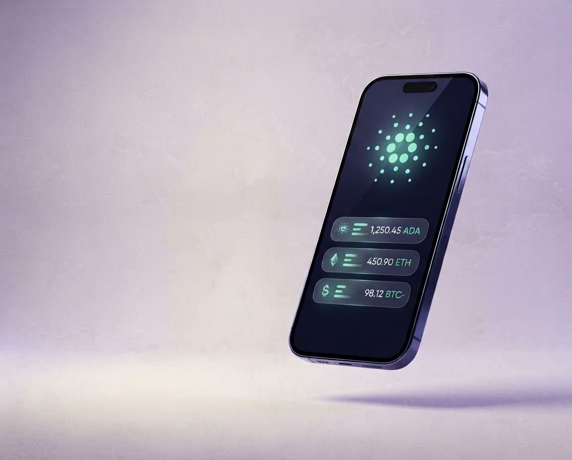 Lace-inspired wallet interface on a smartphone against a soft lavender backdrop
