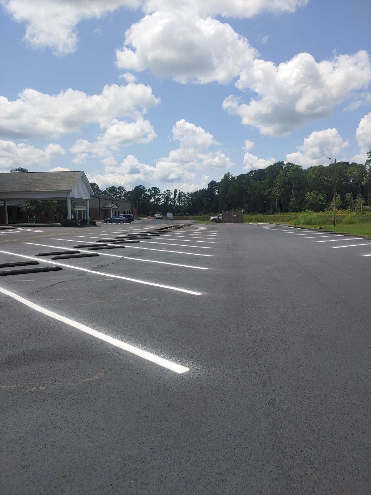 A newly-striped empty parking lot.