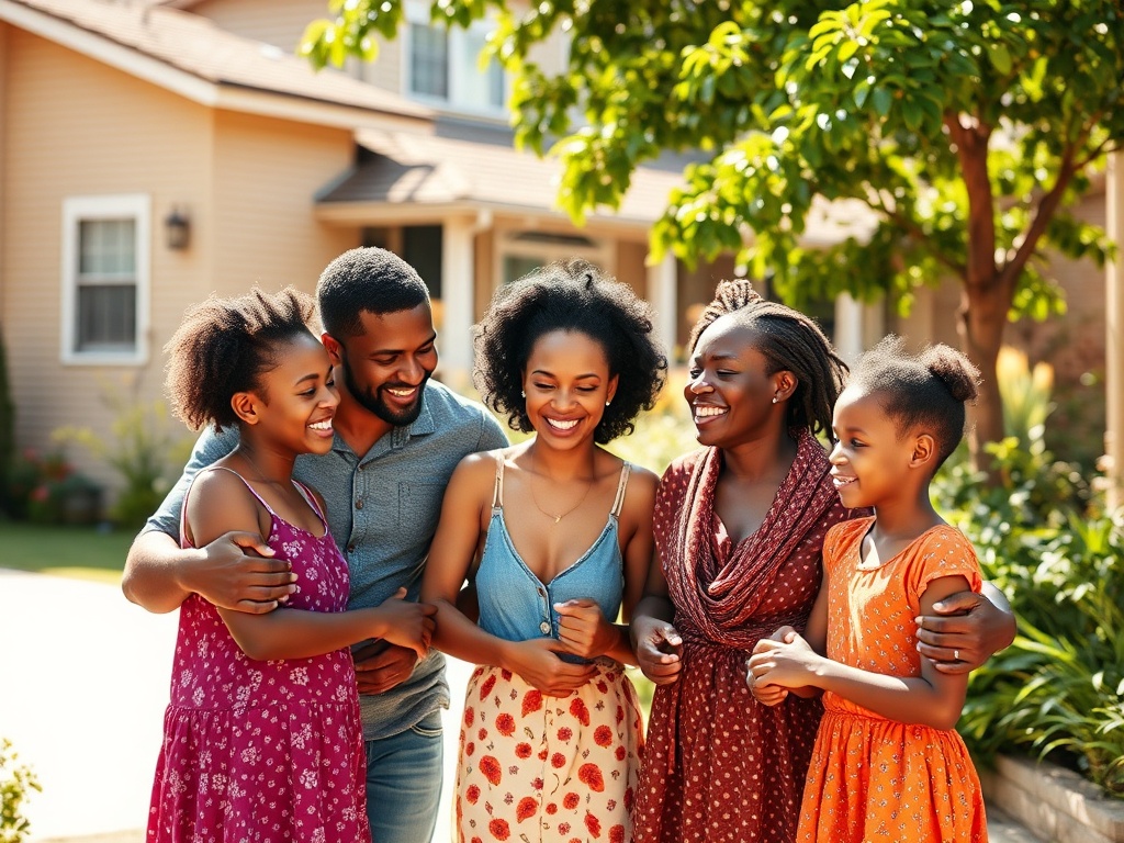 Diverse family spending time together in a neighborhood setting