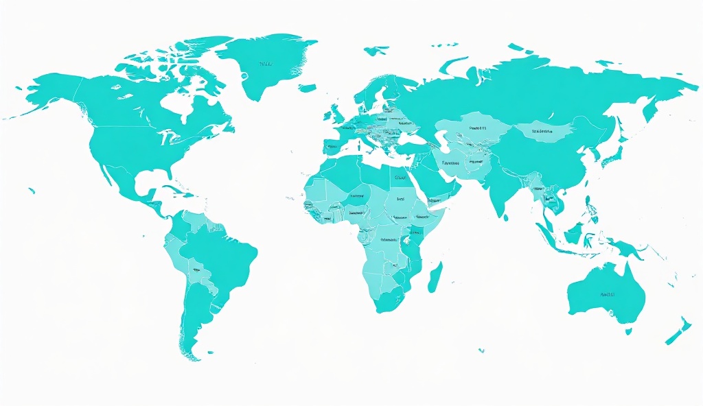 Global reach map showing Asia and Africa