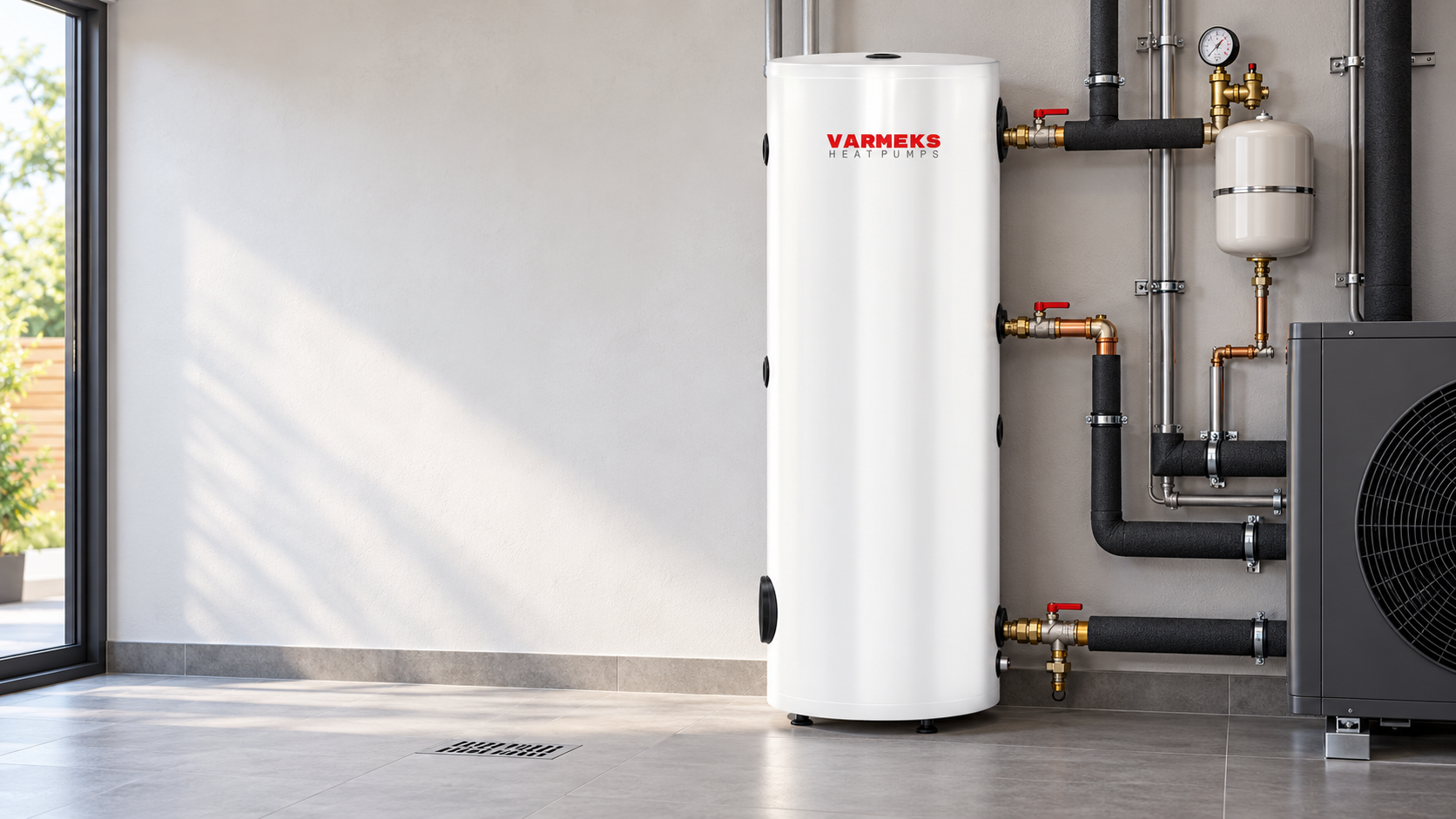 Installationsschema eines Enamel TSE-VS HP Warmwasserspeichers mit Wärmepumpe