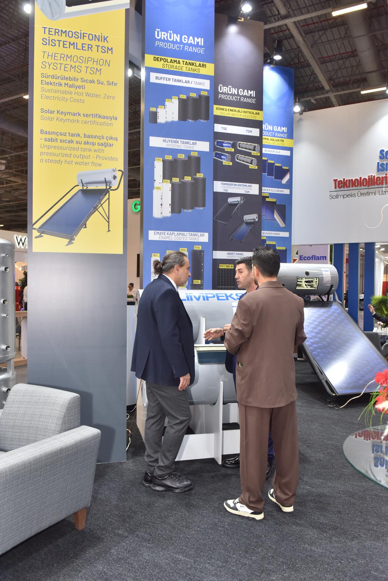 The booth area where Solimpeks and Varmeks products are displayed at the ISK-SODEX 2025 fair.