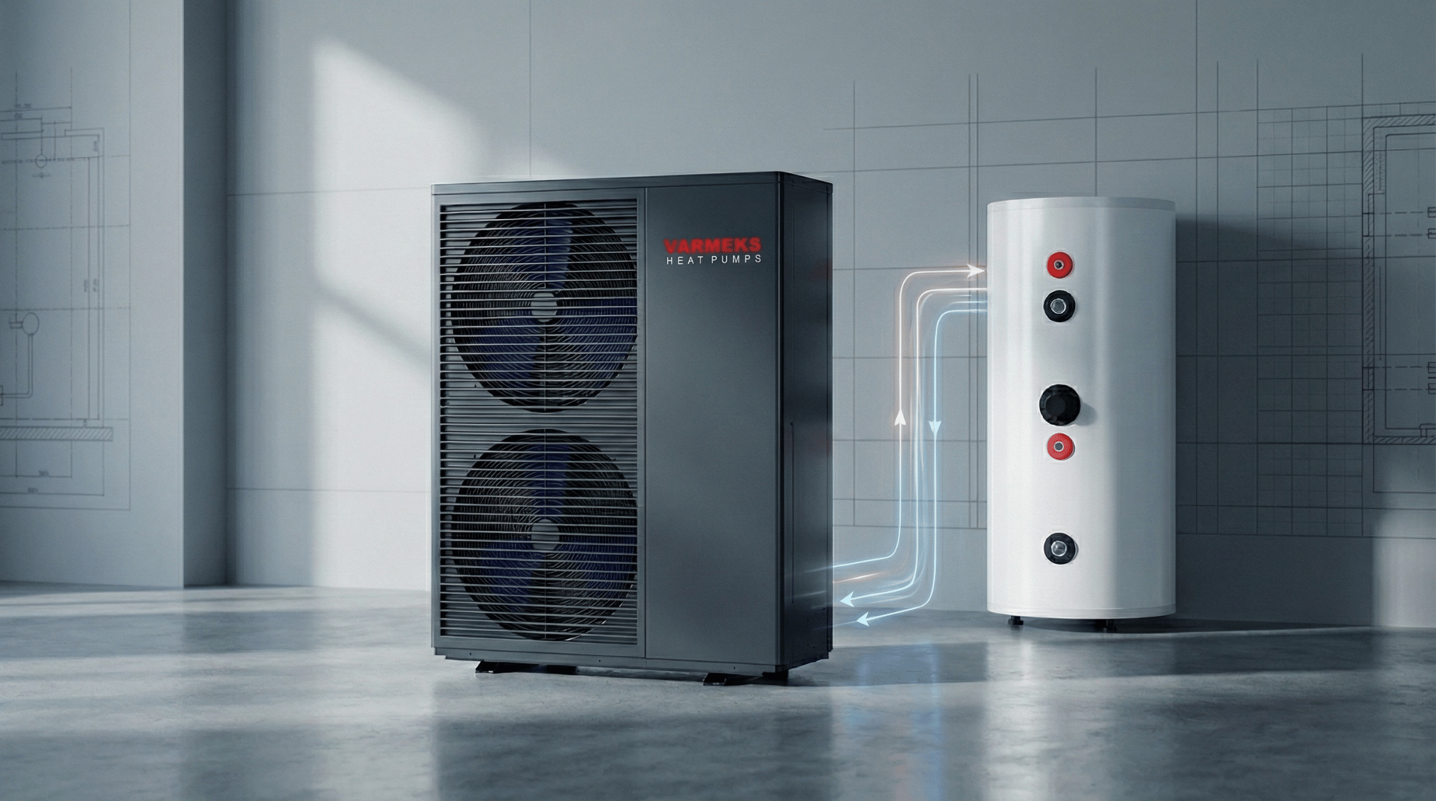 Air source heat pump system connected to a buffer tank for efficient heating performance