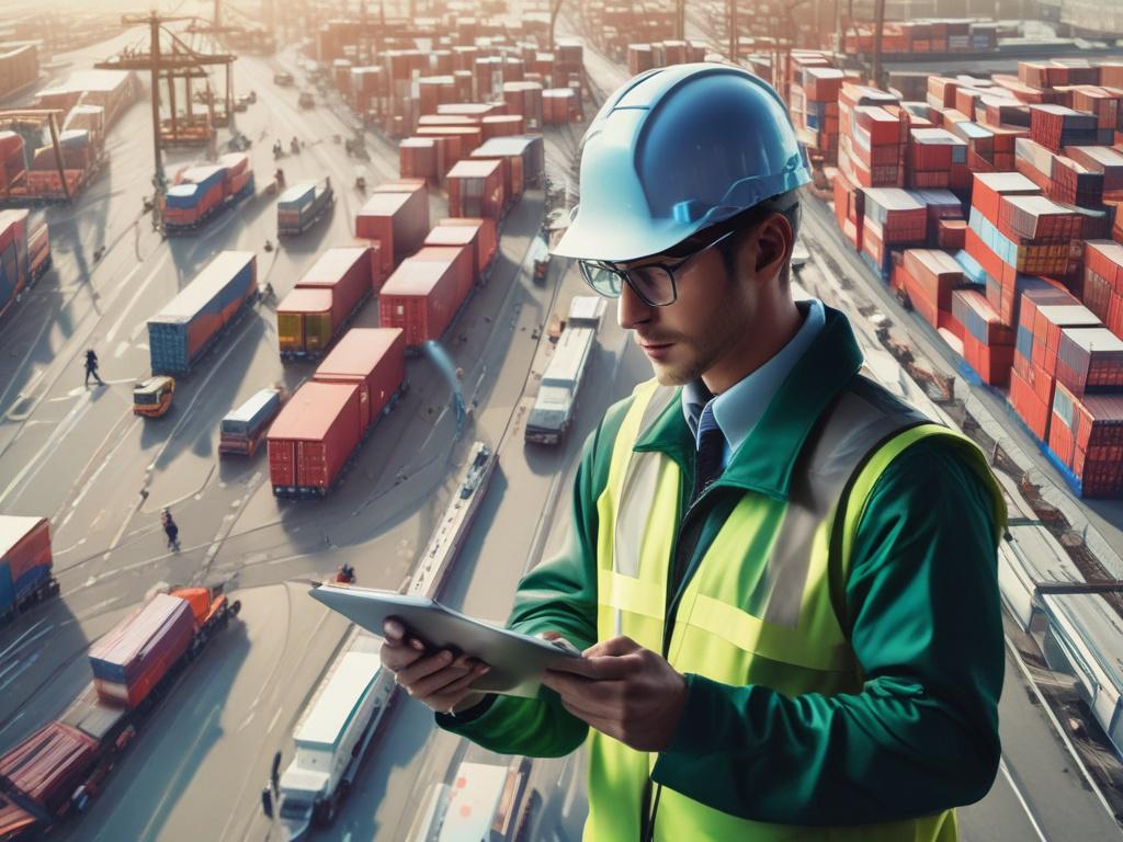 A hyper realistic close up of a logistics expert analyzing